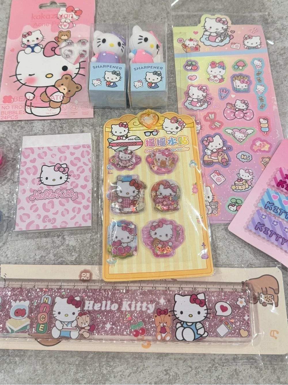Hello Kitty pink 10 bundle lot accessories stationary sticker cute gift Sanrio.